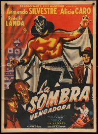 4r088 LA SOMBRA VENGADORA Mexican poster Rafael Baledon, Silvestre, cool luchador wrestling art!