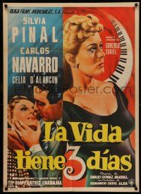4r089 LA VIDA TIENE 3 DIAS Mexican poster '55 art of sexy Silvia Pinal & Carlos Navarro!
