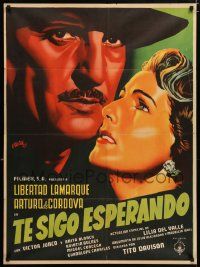 4r110 TE SIGO ESPERANDO Mexican poster '52 art of Libertad Lamarque & Arturo de Cordova!