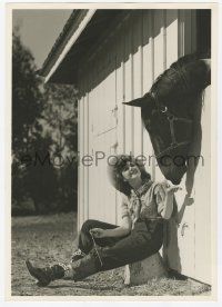 4s035 ANN RUTHERFORD deluxe 9.25x13 still '40s great image sitting by her horse at the stable!