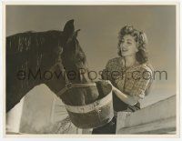 4s033 ANN RUTHERFORD deluxe 10x13 still '40s great close up smiling as she feeds her horse!