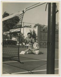 4s074 CORNEL WILDE deluxe 11x14 still '47 barechested on tennis court with wife Patricia Knight!