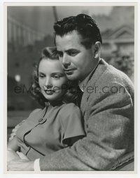 4s079 DOCTOR & THE GIRL deluxe 10.25x13 still '49 Glenn Ford in suit & tie hugging Janet Leigh!