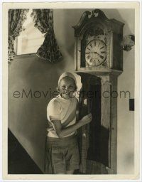 4s137 LEILA HYAMS deluxe 10x13 still '30s standing by 1790 grandfather clock in her home by Hurrell