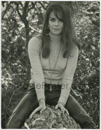 4s169 NATALIE WOOD deluxe 10.25x13.5 still '69 sexy outdoors close up straddling a large log!
