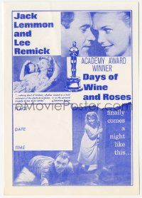 4s337 DAYS OF WINE & ROSES herald '64 Blake Edwards, alcoholics Jack Lemmon & Lee Remick!