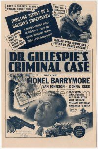 4s345 DR. GILLESPIE'S CRIMINAL CASE herald '43 Lionel Barrymore, Van Johnson, Donna Reed!