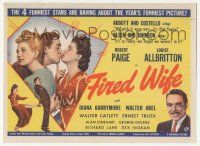 4s358 FIRED WIFE herald '43 Robert Paige, Louise Allbritton, Diana Barrymore, Walter Abel!