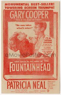 4s366 FOUNTAINHEAD herald '49 Gary Cooper & Patricia Neal in Ayn Rand's objectivist classic!
