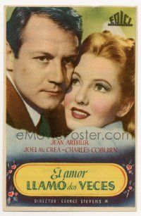 4s679 MORE THE MERRIER Spanish herald '47 romantic close up of Jean Arthur & Joel McCrea!