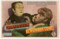 4s612 FRANKENSTEIN MEETS THE WOLF MAN Spanish herald '46 best c/u of Bela Lugosi & Lon Chaney Jr.!