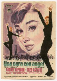 4s613 FUNNY FACE Spanish herald '61 art of Audrey Hepburn close up & full-length by MCP!