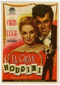 4s631 HOUDINI Spanish herald '55 Albericio art of Tony Curtis as the famous magician + Janet Leigh