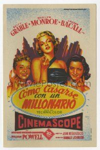 4s634 HOW TO MARRY A MILLIONAIRE Spanish herald '54 Soligo art of Marilyn Monroe, Grable & Bacall!