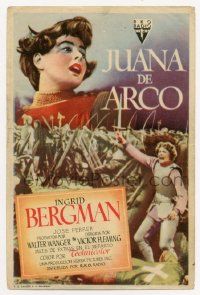4s644 JOAN OF ARC Spanish herald '50 different art of Ingrid Bergman in armor with sword!
