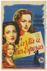 4s658 LETTER TO THREE WIVES Spanish herald '49 Soligo art of Jeanne Crain, Linda Darnell & Sothern!