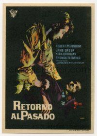 4s699 OUT OF THE PAST Spanish herald '58 different art of Robert Mitchum over guy by Mac Gomez!