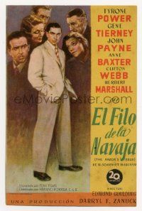 4s712 RAZOR'S EDGE Spanish herald '48 Tyrone Power, Gene Tierney, W. Somerset Maugham