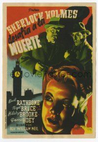 4s732 SHERLOCK HOLMES FACES DEATH Spanish herald '45 Basil Rathbone & Nigel Bruce as Dr. Watson!