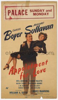 4s004 APPOINTMENT FOR LOVE mini WC '41 full-length Charles Boyer carrying Margaret Sullavan!