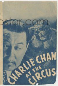 4s322 CHARLIE CHAN AT THE CIRCUS herald '36 cool image of Warner Oland with giant fake ape!