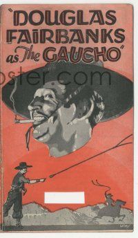 4s373 GAUCHO herald '27 great Wise art of suave outlaw Douglas Fairbanks smoking & throwing lasso!