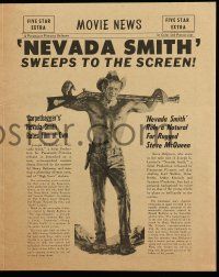 4s439 NEVADA SMITH herald '66 artwork of rugged cowboy Steve McQueen, cool newspaper design!