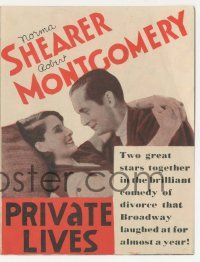 4s458 PRIVATE LIVES herald '31 Norma Shearer & Robert Montgomery in a brilliant comedy of divorce!