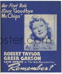 4s468 REMEMBER herald '39 Greer Garson gives Robert Taylor amnesia so they can start again!