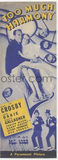4s522 TOO MUCH HARMONY herald '33 cool deco image of Bing Crosby & Judith Allen in musical note!
