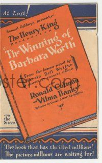 4s547 WINNING OF BARBARA WORTH herald '26 Colman, Banky, from Harold Bell Wright's famous novel!