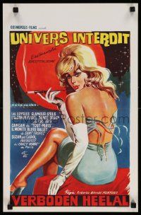4t156 UNIVERSO PROIBITO Belgian '63 art of sexy smoking blonde stripper from behind!