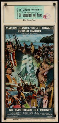 4t296 MUTINY ON THE BOUNTY Italian locandina '62 Marlon Brando, cool seafaring art of ship & cast