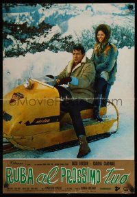 4t339 FINE PAIR Italian 18x27 pbusta '69 Rock Hudson & sexy Claudia Cardinale on Ski-Doo!