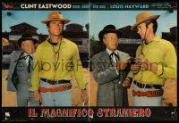 4t349 MAGNIFICENT STRANGER Italian 18x27 pbusta '66 great different montage of Clint Eastwood!