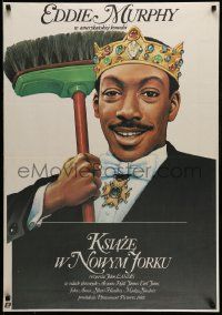 4t918 COMING TO AMERICA Polish 26x38 '89 great artwork of African Prince Eddie Murphy by Watkuski!