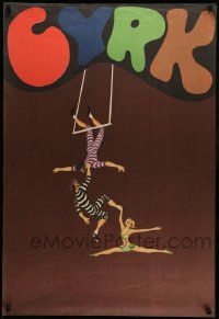 4t924 CYRK Polish 26x39 '75 wonderful artwork of trapeze act by Kotarbinski!