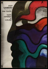 4t927 DWA TEATRY stage play Polish 26x38 '73 Jerzy Szaniawski, colorful Jan Lenica art!