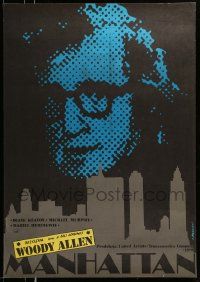 4t953 MANHATTAN Polish 27x38 '80 Andrzej Pagowski art of Woody Allen & NYC skyline!