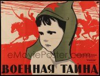 4t467 VOENNAYA TAYNA Russian 30x39 '59 Manukhin artwork of child & soldiers on horseback!
