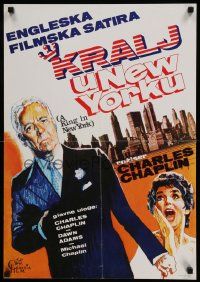 4t206 KING IN NEW YORK Yugoslavian 19x27'70s completely different full-length art of Charlie Chaplin