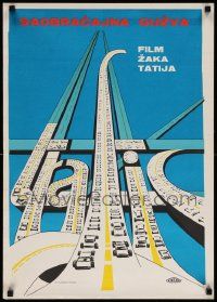 4t252 TRAFFIC Yugoslavian 20x28 '71 Jacques Tati as Mr. Hulot, cool highway art!