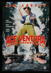 4w024 ACE VENTURA WHEN NATURE CALLS DS 1sh '95 wacky Jim Carrey on crocodiles by John Alvin!