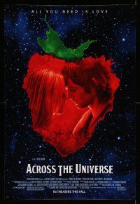 4w025 ACROSS THE UNIVERSE advance DS 1sh '07 Evan Rachel Wood, romance to the music of the Beatles!