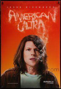 4w059 AMERICAN ULTRA teaser DS 1sh '15 great image of smoking Jesse Eisenberg!
