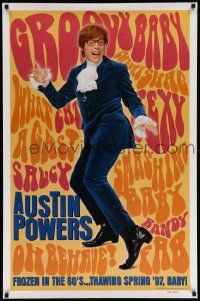4w080 AUSTIN POWERS: INT'L MAN OF MYSTERY DS teaser 1sh '97 Mike Myers is frozen in the 60s!