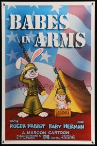 4w087 BABES IN ARMS Kilian 1sh '88 Roger Rabbit & Baby Herman in Army uniform with rifles!