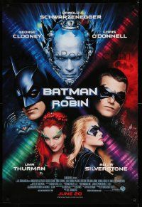 4w093 BATMAN & ROBIN advance 1sh '97 Clooney, O'Donnell, Schwarzenegger, Thurman, cast images!