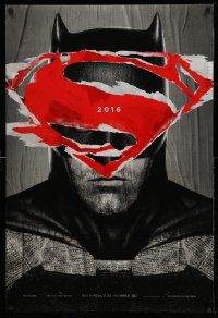 4w098 BATMAN V SUPERMAN teaser DS 1sh '16 cool close up of Ben Affleck in title role under symbol!