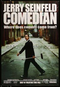 4w182 COMEDIAN advance 1sh '02 great image of Jerry Seinfeld walking across street with microphone!